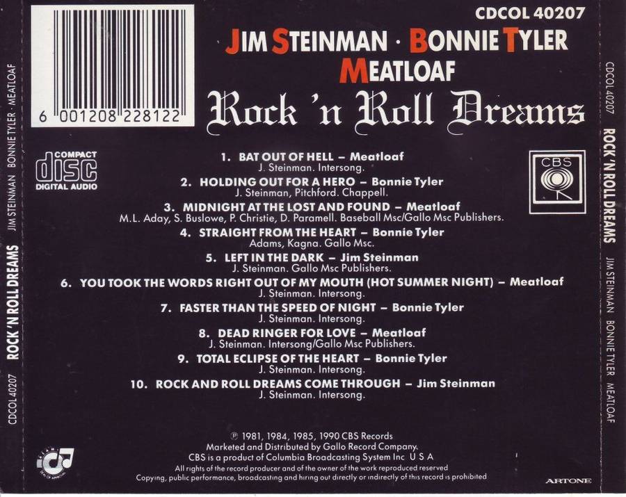 JIM STEINMAN, BONNIE TYLER, MEATLOAF - Rock `n roll dreams (CD) CDCOL 40207 EX