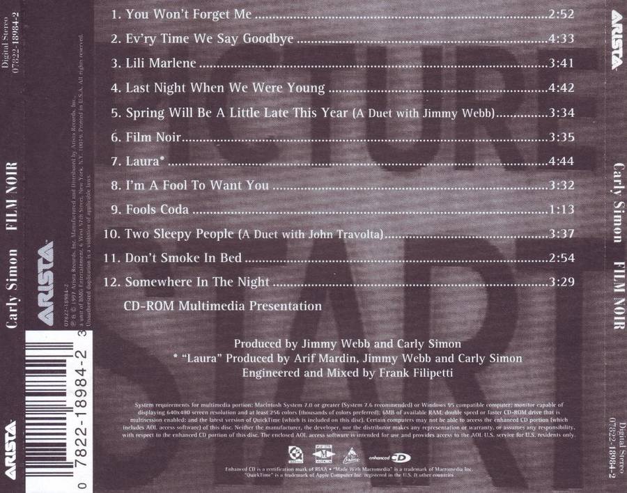 CARLY SIMON - Film noir (CD) 07822-18984-2 NM-