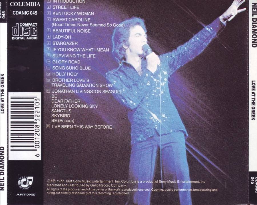 NEIL DIAMOND - Love At The Greek (CD) CDANIC 045 NM