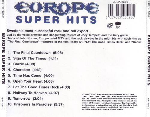 EUROPE - Super hits (CD) CDEPC 6096 S NM-