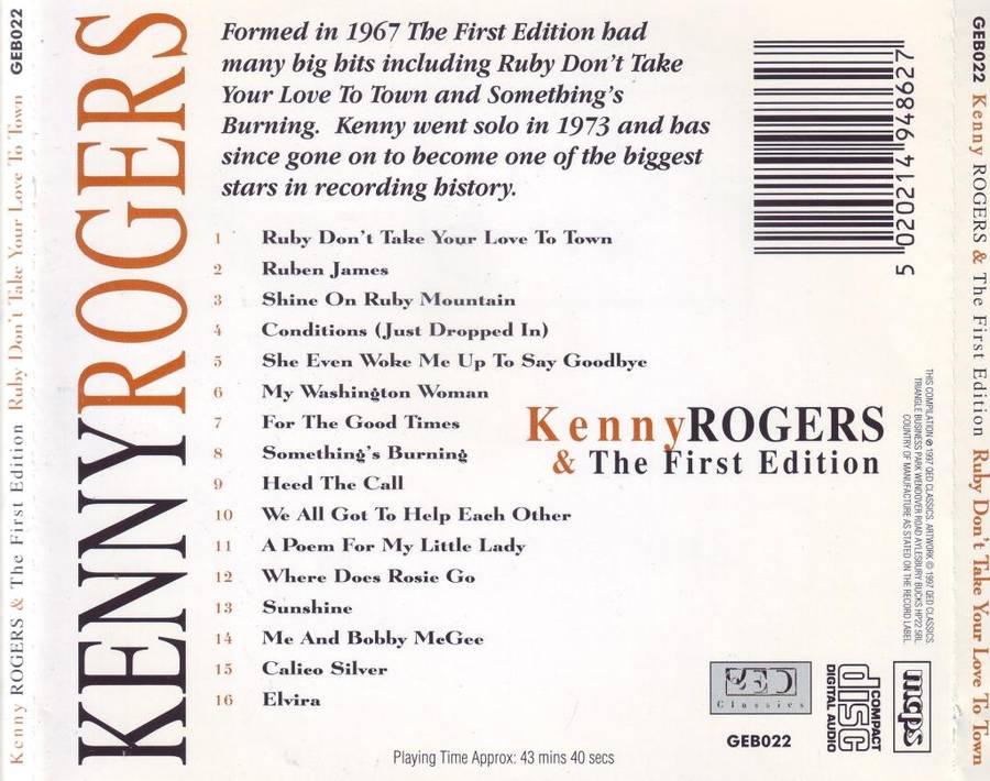 KENNY ROGERS & THE FIRST EDITION - Ruby don`t take your love to town (CD) GEB022 NM-