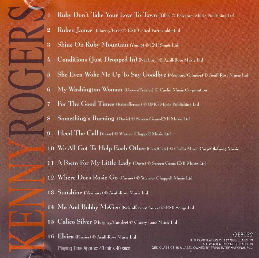 KENNY ROGERS & THE FIRST EDITION - Ruby don`t take your love to town (CD) GEB022 NM-