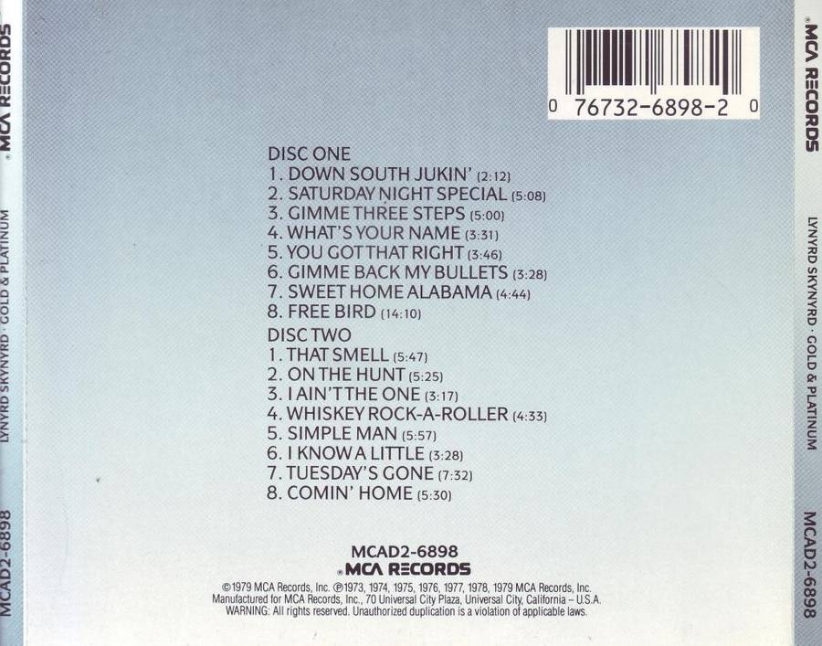 LYNYRD SKYNYRD BAND - Gold & platinum (CD, disc 2 only) MCAD2 6898 VG+