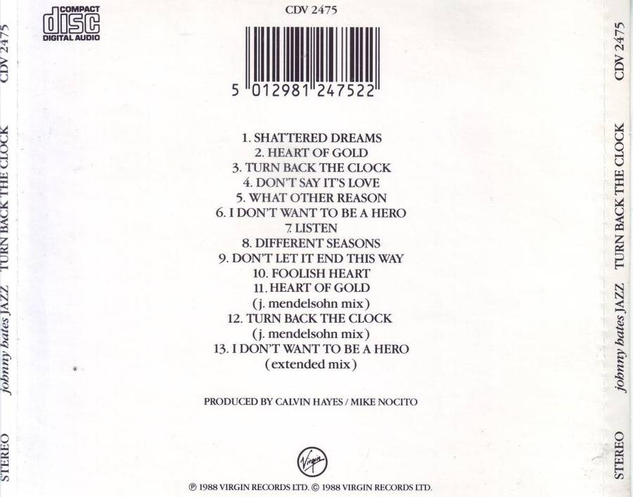 JOHNNY HATES JAZZ - Turn back the clock  CDV 2475 VG+