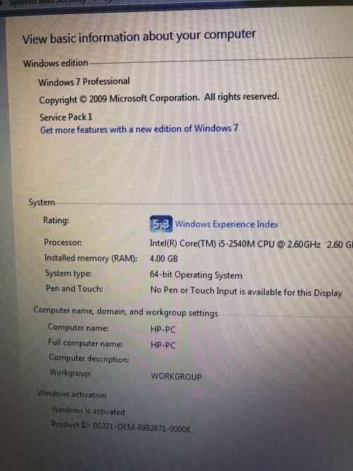 HP ELITEBOOK 8560p**INTEL CORE i5-2540M**4GB RAM**320GB HDD**15.6" LED**1GB AMD RADEON**WIN7 PRO