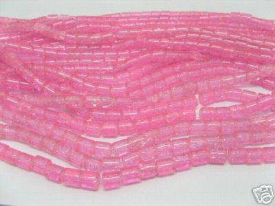 Crackle Glass Tube 8mm -Pack of 10 - Soft Baby Pink