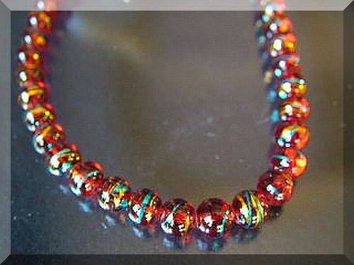 Red, blue and gold glass bead string, 8.25mm . 80cm string