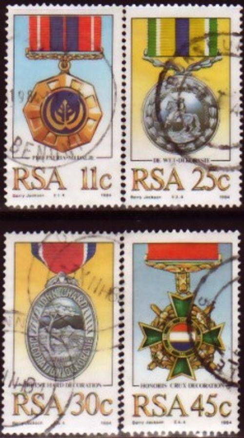 SOUTH AFRICA 1984 MILITARY DECORATIONS MEDALS COMPLETE POSTALLY USED SET