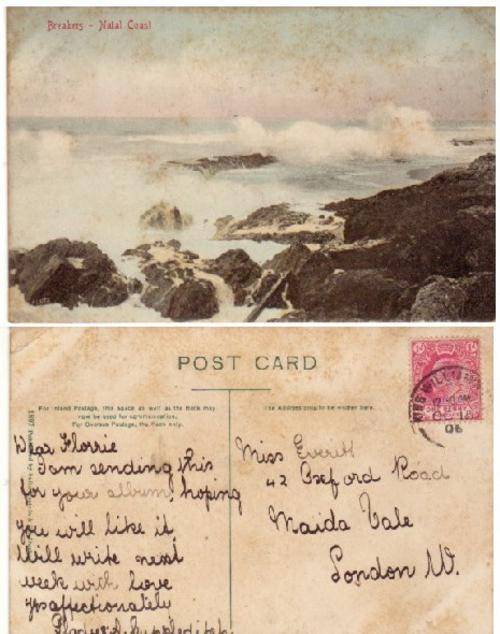 VINTAGE PICTURE POSTCARD 1906 Published by Sallo Epstein & Co - "BREAKERS NATAL COAST"