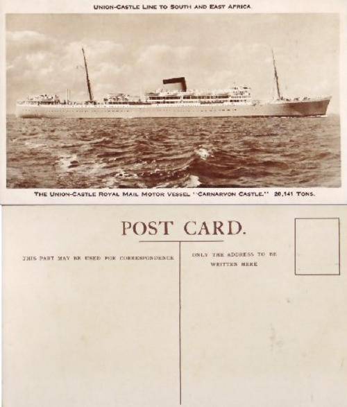 UNION-CASTLE LINE TO SOUTH AND EAST AFRICA  MAIL MOTOR VESSEL "CARNARVON CASTLE" VINTAGE POSTCARD