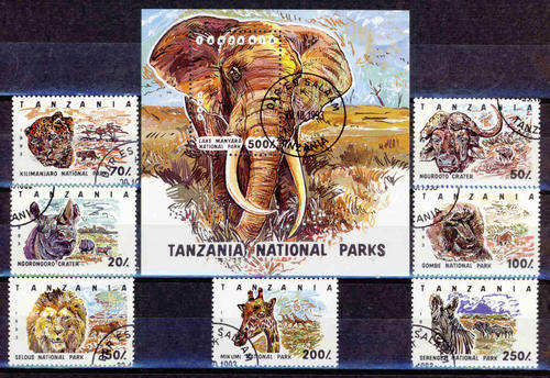 TANZANIA 1993 WILDLIFE SG#1689-96 COMPLETE USED SET + MINIATURE SHEET