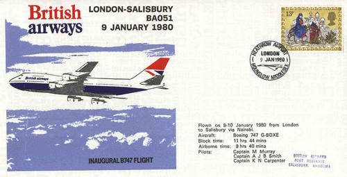 RHODESIA RETURN FLIGHT COVER - BA LONDON-SALISBURY via NAIROBI - BA051 9 JANUARY 1980