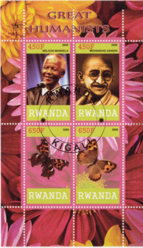 MANDELA ms and GANDHI - GREAT HUMANITARIANS - LATEST MINIATURE SHEET FROM RWANDA