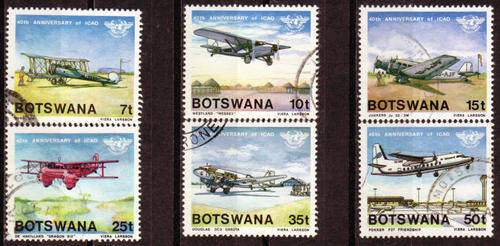 BOTSWANA - 1984 AEROPLANES - INTER. CIVIL AVIATION ORG. # 562-7 COMPLETE POSTALLY USED SET