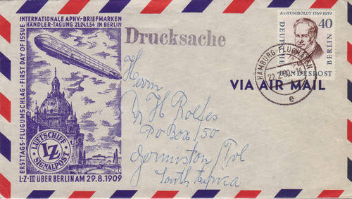 SIGNALPOST AIRMAIL FDC FLIGHT COVER - GERMANY LUFTSCHIFF 21-1-1954
