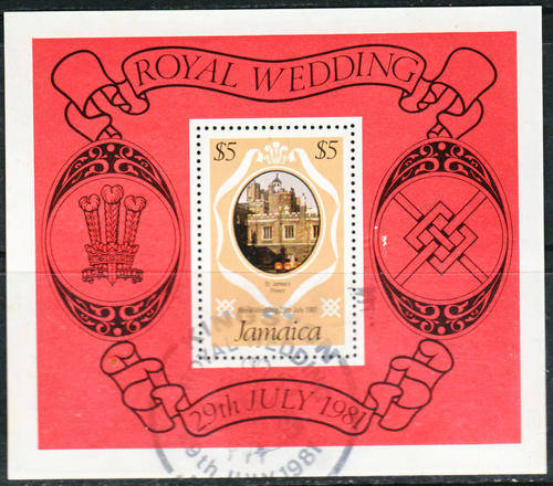 JAMAICA 1981 ROYAL WEDDING MINIATURE SHEET POSTALLY USED