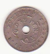 Rhodesia southern 1942 nickel with lustre