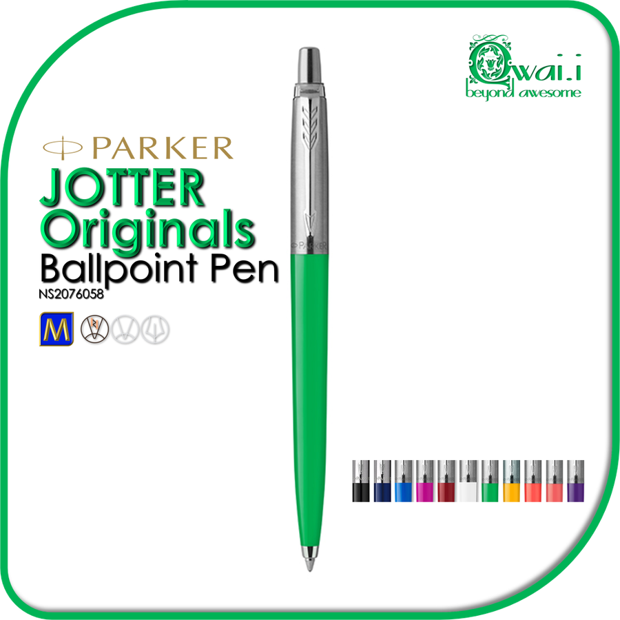 PARKER JOTTER ORIGINALS Ballpoint Pen - Green Plastic with Chrome Trim Finish