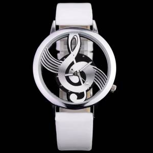 Novelty Musical Note Dial Quartz Movement Watch with PU Leather-White and silvery