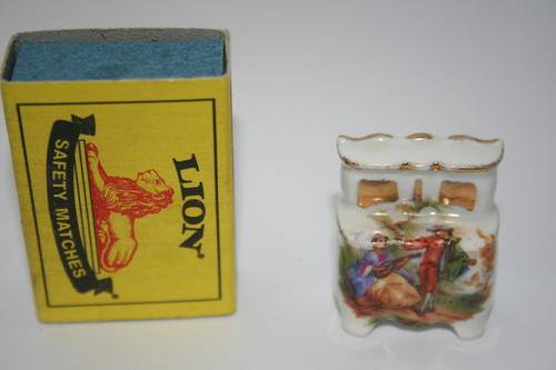 Rare Miniature collectors treat - Limoges miniature sideboard with romantic scene and gold lustre