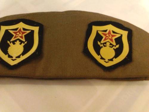 RUSSIAN MILITARY CEREMONIAL UNIFORM HAT, WITH MILITARY BADGES OF ACHIEVEMENTS, GREAT COLLECTORS ITEM