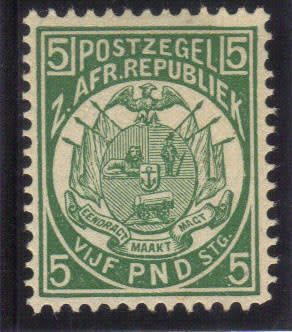 TRANSVAAL 1885-93 - 5 POUND MM, SACC 190 -DEEP GREEN- CAT. VALUE R46 000  ,SEE BELOW.