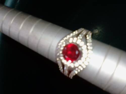 STUNNING REAL RUBY and CZ  STERLING SILVER DRESS RING - SIZE O - PLEASE READ BELOW.
