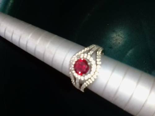 STUNNING REAL RUBY and CZ  STERLING SILVER DRESS RING - SIZE O - PLEASE READ BELOW.