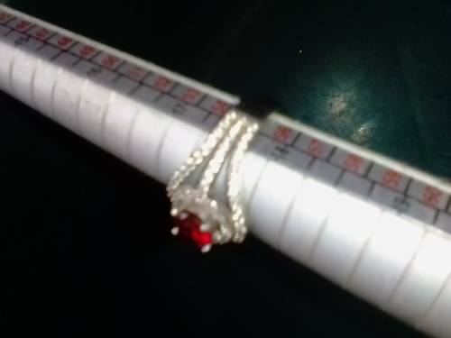 STUNNING REAL RUBY and CZ  STERLING SILVER DRESS RING - SIZE O - PLEASE READ BELOW.