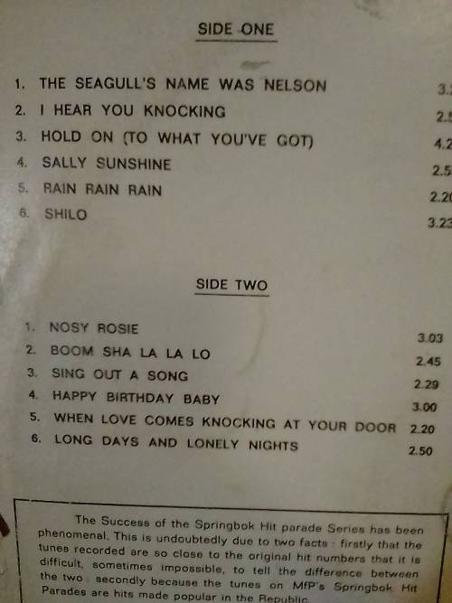SPRINGBOK HIT PARADE 3 - LP in VERY GOOD condition - SEE BELOW FOR INFO.