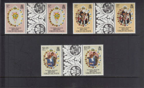 BRITISH VIRGIN ISLANDS - 29 JULY 1981 ROYAL WEDDING - SET OF 3 GUTTER PAIRS - SEE AND READ BELOW.