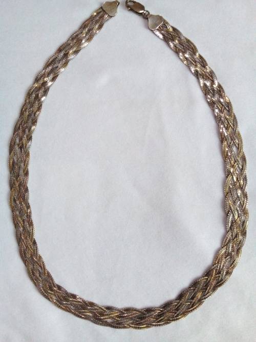 STUNNING ELEGANT ITALIAN MILOR .925 STERLING SILVER FLAT 3 TONE NECKLACE- 46cm LONG - WEIGHT 18.2g.