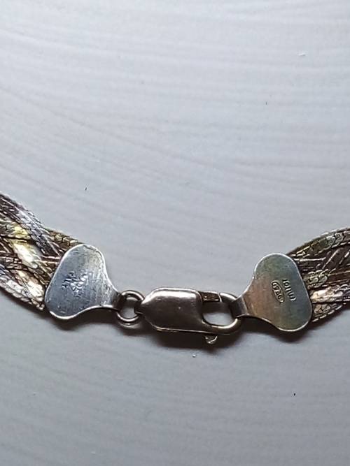 STUNNING ELEGANT ITALIAN MILOR .925 STERLING SILVER FLAT 3 TONE NECKLACE- 46cm LONG - WEIGHT 18.2g.