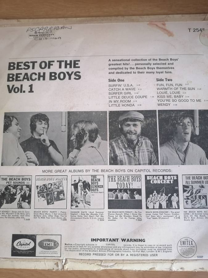 BEST OF THE BEACH BOYS -  VINYL IN GOOD CONDITION - SEE BELOW FOR INFO.