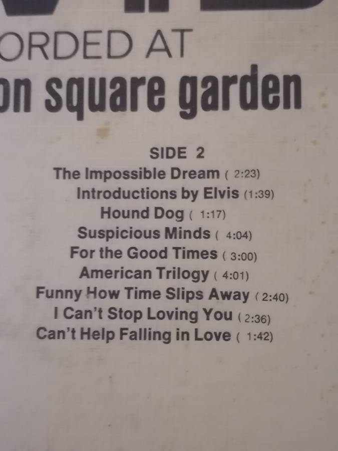 ELVIS (AS RECORDED AT MADISON SQUARE GARDEN) - VINYL IN GOOD CONDITION - SEE BELOW FOR INFO.