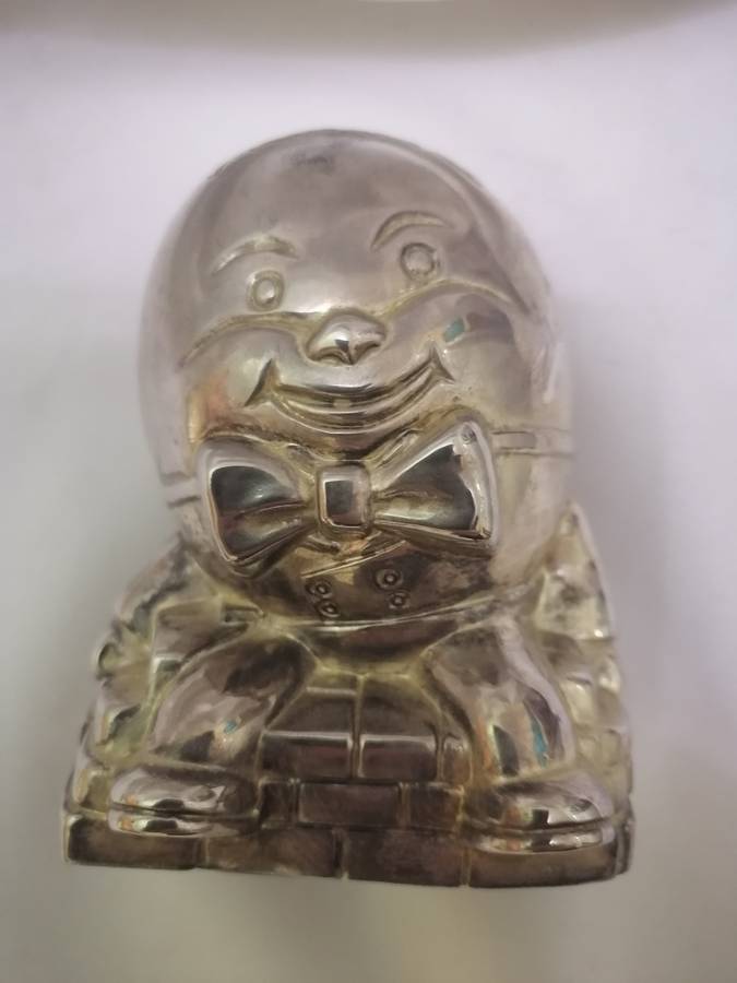 VINTAGE - HUMTYDUMPTY MONEY SAVINGS BOX, SILVER PLATED - PLEASE READ BELOW.
