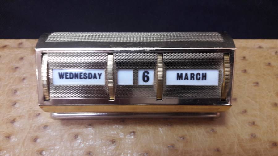 Vintage Leather Ostrich Skin Desk Organizer - Perpetual Calendar