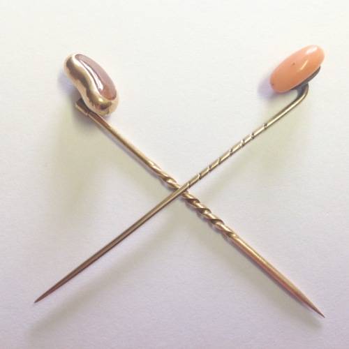 TWO SOLID 9 CARAT GOLD VICTORIAN ANTIQUE STICKPINS!