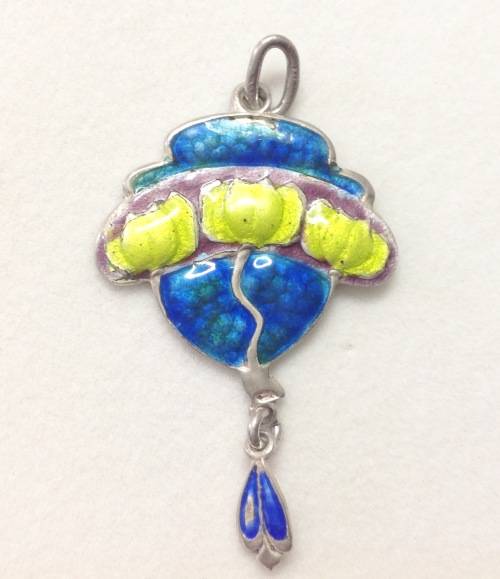 STUNNING SILVER & ENAMEL ART NOUVEAU PENDANT HALLMARKED BIRMINGHAM 1909!
