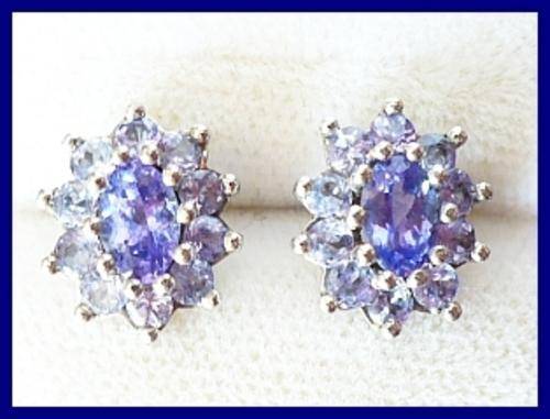 ### VINTAGE TANZANITE EARRINGS 14CT WHITE GOLD WOW! ###