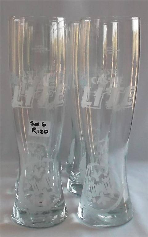 Set of 6 Tall Castle Lite Beer Glasses