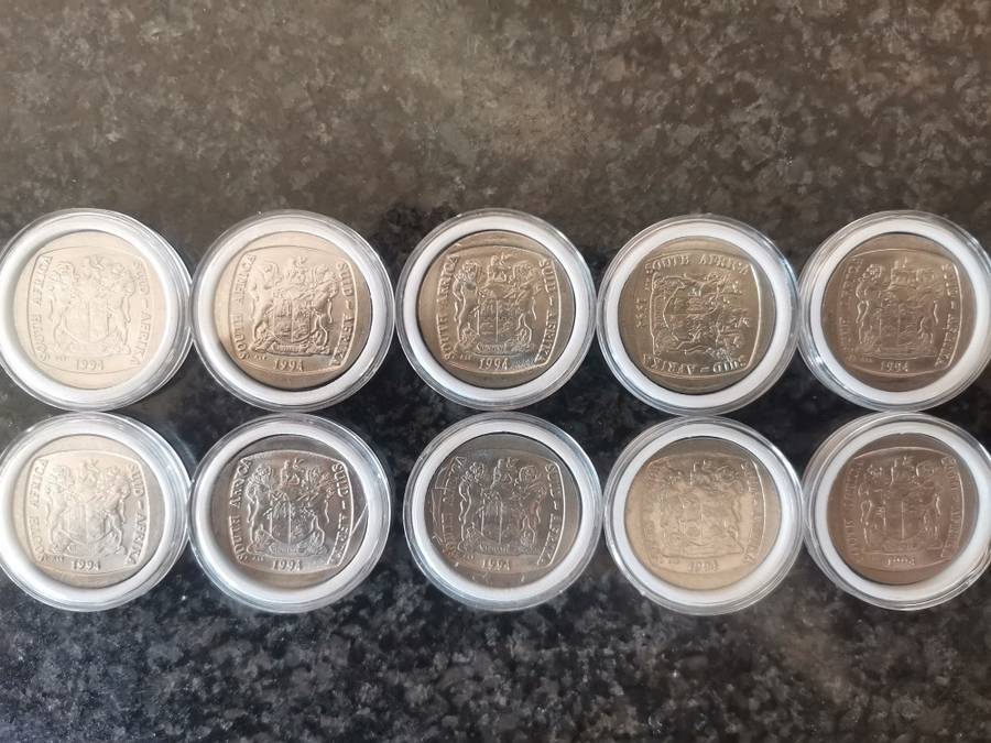 10 x 1994 Presidential Inauguration R5 Coins - Bid per coin to take the lot