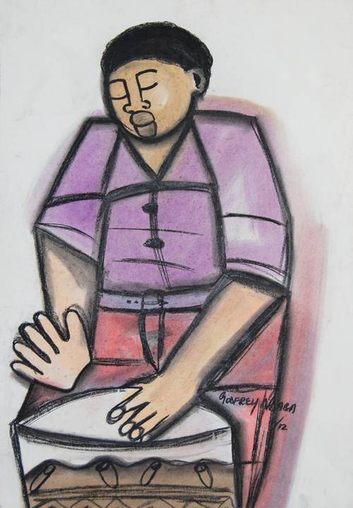 GODFREY NDABA PASTELS " MASTER OF DRUMS"