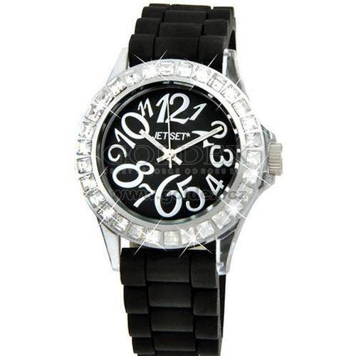 JET SET LADIES SAINT TROPEZ  BLACK WATCH WITH STONES