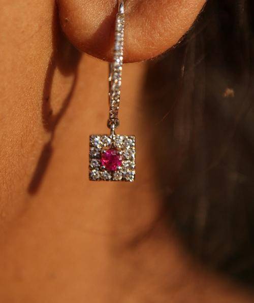 SET DIAMOND AND RUBY EARRINGS NO RESERVES