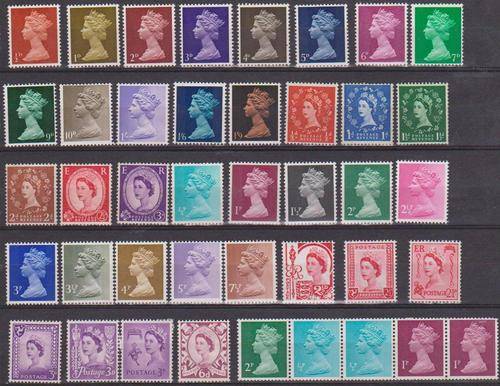 Great Britain Queen Elizabeth x 36 Different Stamps + Strip Of 5