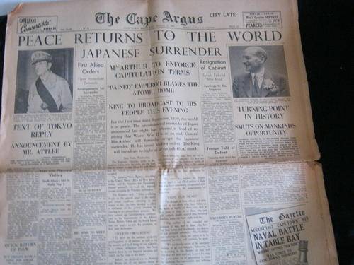 Cape Argus Newspaper August 15 1945