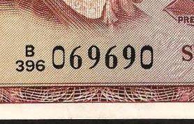 SA 1 Rand (TW de Jongh 3rd issue)1975, with serial no. *069690*