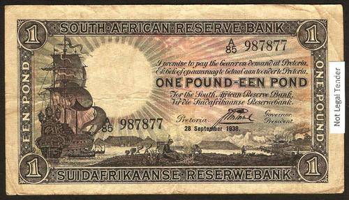 SA 1 Pound (Postmus 1st issue)1938, in F+ condition
