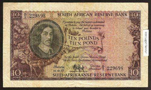 SA 10 Pounds (M de Kock 3rd issue)1952, E/A in F/F+ condition